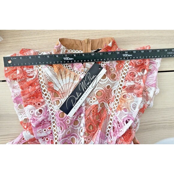Dalia MacPhee lance Orange pink Hollow short sleeve  luxury Maxi midi Dress  L - Picture 10 of 15